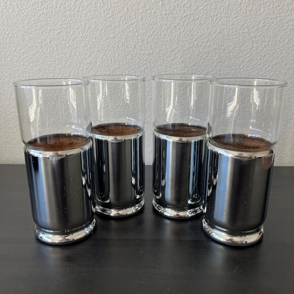 Vintage Hellerware Chrome Cork Glasses // Set of 4 MCM Atomic Chrome Tumblers